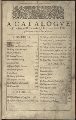 First Folio - list of plays